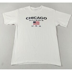 Gildan Chicago Shirt Mens Large White Illinois USA Flag Graphic Tee Patriotic